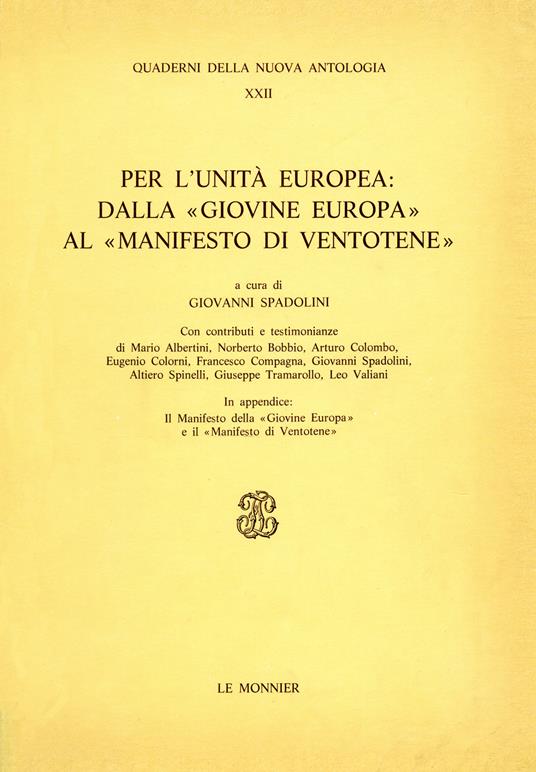 Per l'unità europea: dalla «Giovine Europa» al «Manifesto di Ventotene» - copertina