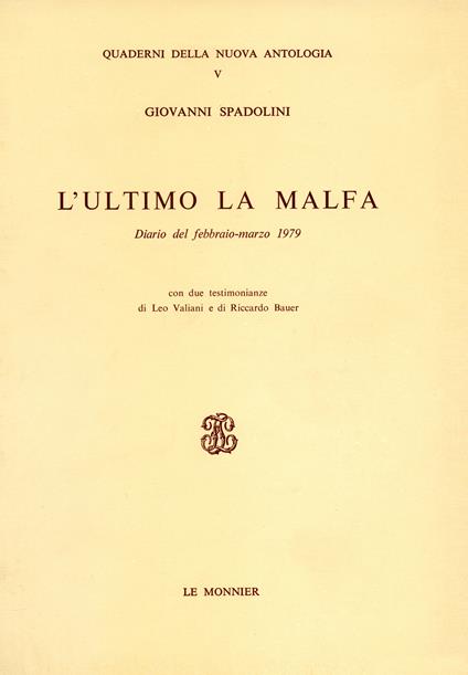 L' ultimo La Malfa - Giovanni Spadolini - copertina