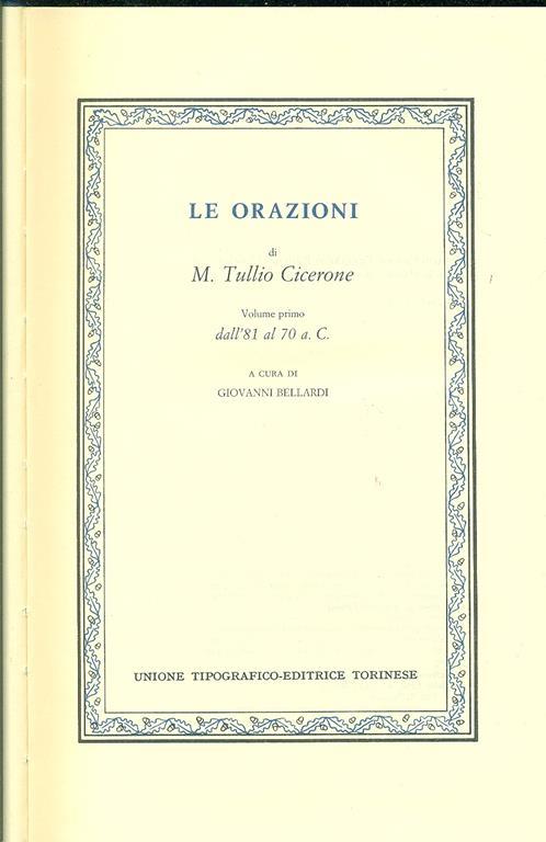 Le orazioni. Vol. 1 - Marco Tullio Cicerone - copertina
