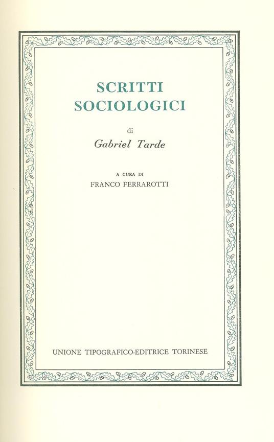 Scritti sociologici - Gabriel Tarde - copertina
