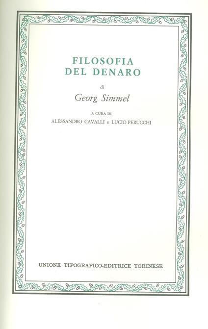 Filosofia del denaro - Georg Simmel - copertina