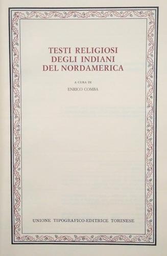 Testi religiosi degli indiani del Nordamerica - copertina