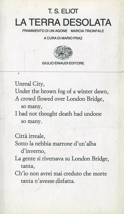 La terra desolata-Frammento di un agone-Marcia trionfale - Thomas S. Eliot - copertina