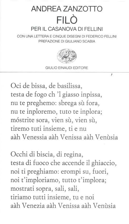 Filò. Per il Casanova di Fellini - Andrea Zanzotto - copertina