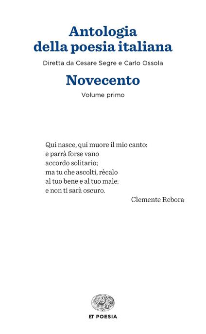 Antologia della poesia italiana. Vol. 1: Novecento. - copertina