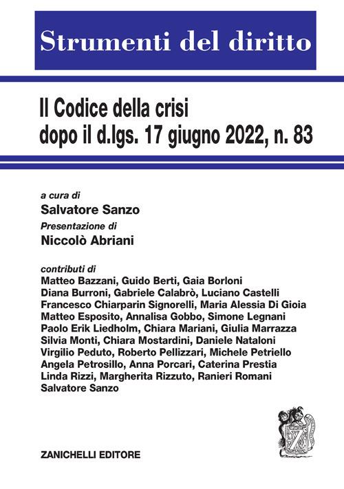 Il codice della crisi dopo il d.lgs. 17 giugno 2022, n. 83 - Salvatore Sanzo - copertina