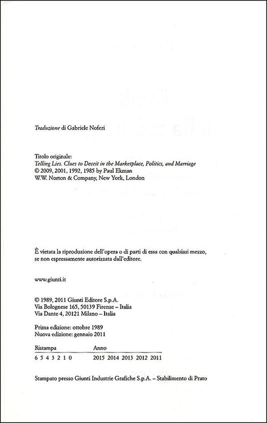 I volti della menzogna. Gli indizi dell'inganno nei rapporti interpersonali - Paul Ekman - 2