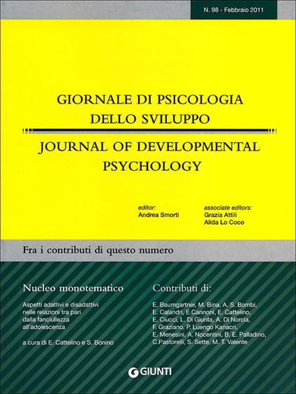 Giornale di psicologia dello sviluppo. Febbraio-Maggio 2011. Ediz. italiana e inglese. Vol. 98 - copertina
