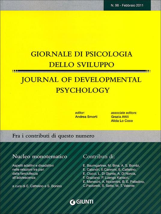 Giornale di psicologia dello sviluppo. Febbraio-Maggio 2011. Ediz. italiana e inglese. Vol. 98 - copertina
