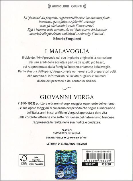 I Malavoglia letto da Giancarlo Previati. Audiolibro. CD Audio formato MP3 - Giovanni Verga - 2