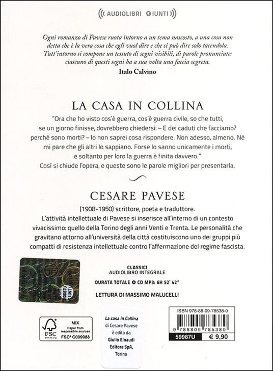 La casa in collina letto da Massimo Malucelli. Audiolibro. CD Audio formato MP3 - Cesare Pavese - 2