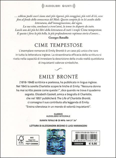 Cime tempestose letto da Alessandra Bedino e Luigi Marangoni. Audiolibro. CD Audio formato MP3 - Emily Brontë - 2