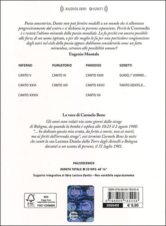 Lectura Dantis. Audiolibro. CD Audio formato MP3 - Carmelo Bene - 2
