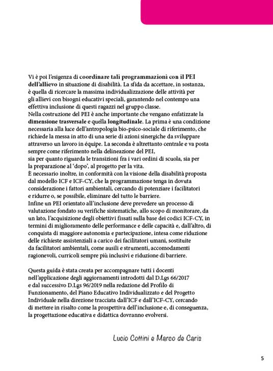 Il progetto individuale dal profilo di funzionamento su base ICF al PEI. Le innovazioni in materia di inclusione scolastica. Con Contenuto digitale per download e accesso online - Marco De Caris,Lucio Cottini - 5