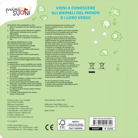 Animali del mondo. 6 versi da ascoltare! Primi suoni. Ediz. a colori - Silvia D'Achille - 2