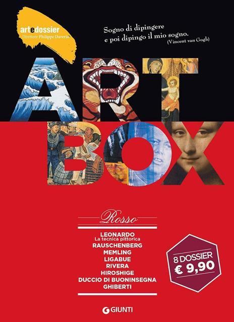 Dossier d'art. Box rosso: Leonardo. La tecnica pittorica-Rauschenberg-Memling-Ligabue-Rivera-Hiroshige-Duccio di Buoninsegna-Ghiberti. Ediz. illustrata - copertina