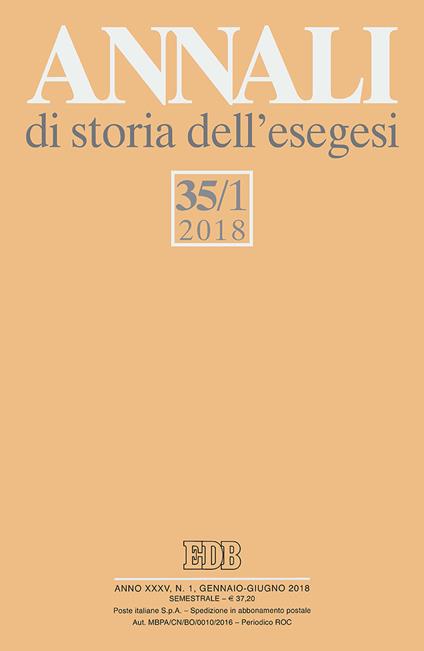 Annali di storia dell'esegesi (2018). Vol. 35/1 - copertina