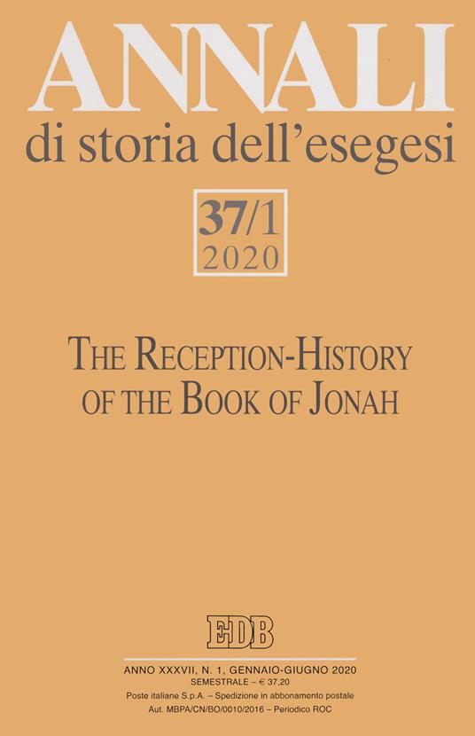 Annali di storia dell'esegesi (2020). Vol. 37/1: The Reception-History of the Book of Jonah - copertina