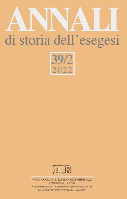 Annali di storia dell'esegesi (2022). Vol. 39/2 - copertina