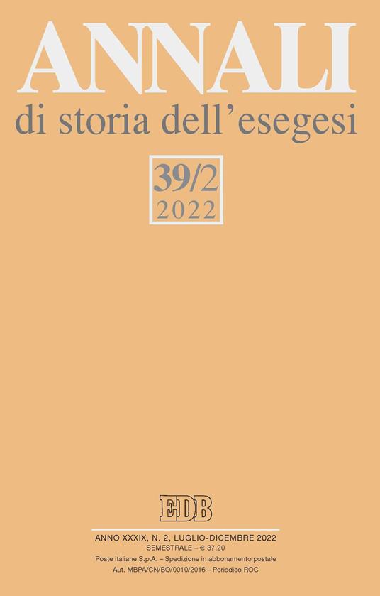 Annali di storia dell'esegesi (2022). Vol. 39/2 - copertina