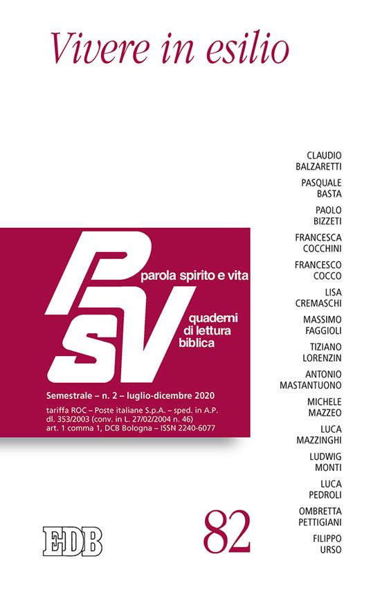 Parola spirito e vita. Quaderni di lettura biblica (2020). Vol. 2: Vivere in esilio - copertina