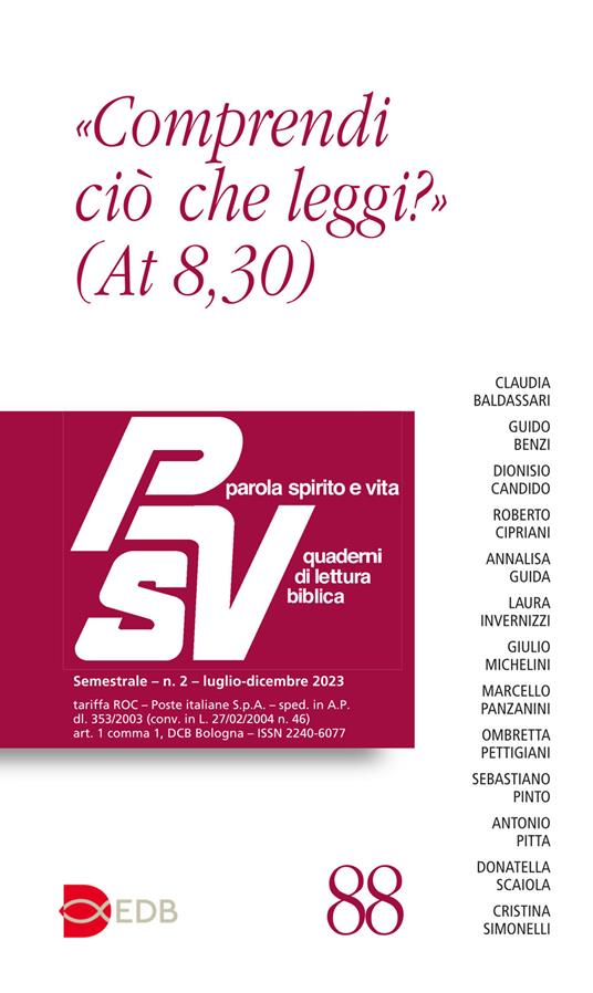 Parola spirito e vita. Quaderni di lettura biblica (2023). Vol. 2: «Comprendi ciò che leggi?» (At 8,30) - copertina
