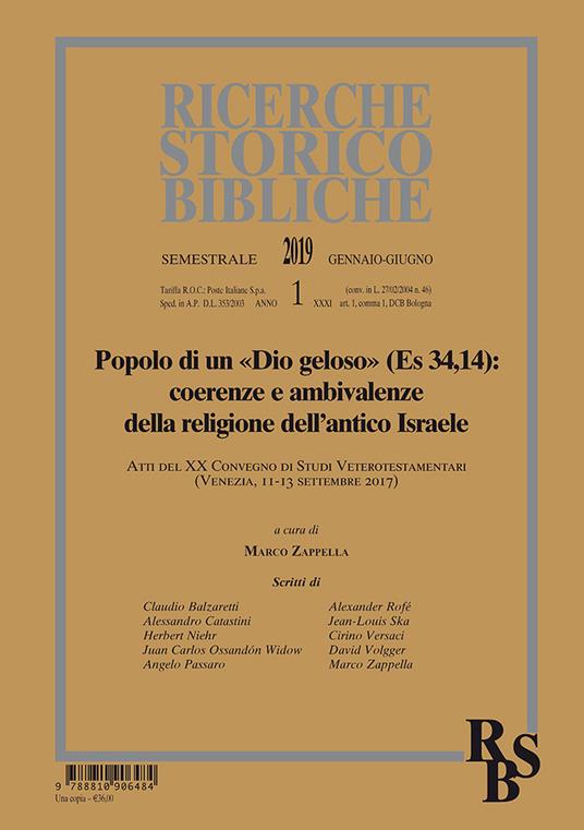 Ricerche storico-bibliche (2019). Vol. 1: Popolo di un «Dio geloso» (Es 34,14): coerenze e ambivalenze della religione dell'antico Israele. - copertina