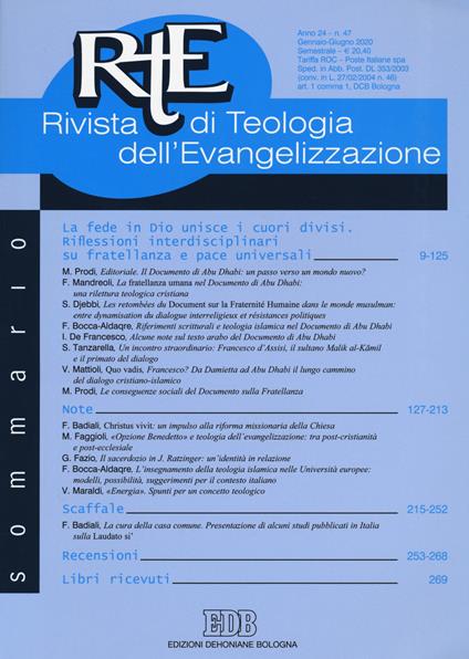 RTE Rivista di teologia dell'evangelizzazione (2020). Vol. 47 - copertina