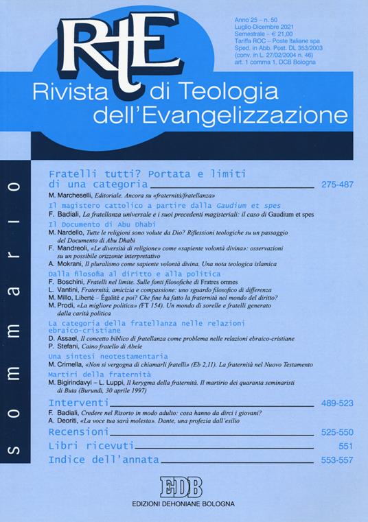 RTE Rivista di teologia dell'evangelizzazione (2021). Vol. 50 - copertina