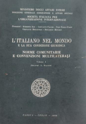 L'italiano nel mondo e la sua condizione giuridica. Norme comunitarie e convenzioni multilaterali. Vol. 1 - copertina