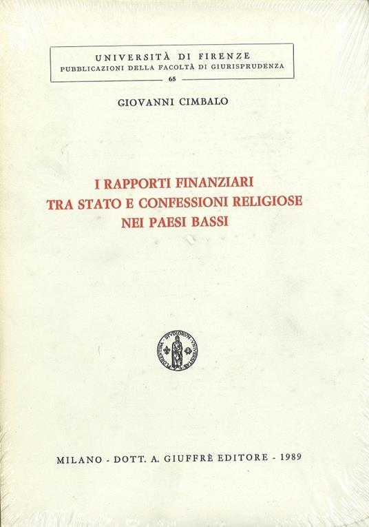 I rapporti finanziari tra Stato e confessioni religiose nei Paesi Bassi - Giovanni Cimbalo - copertina