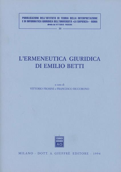 L' ermeneutica giuridica di Emilio Betti - copertina