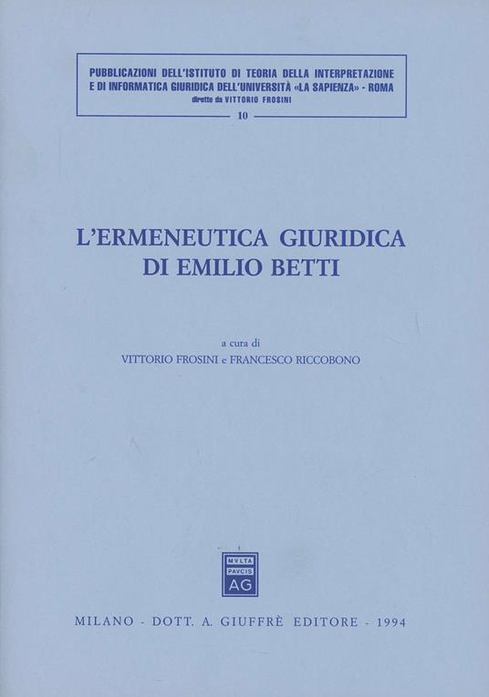 L' ermeneutica giuridica di Emilio Betti - copertina
