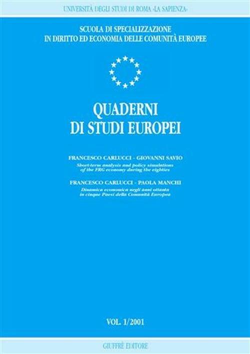 Quaderni di studi europei (2001). Vol. 1 - copertina