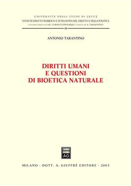 Diritti umani e questioni di bioetica naturale - Antonio Tarantino - copertina