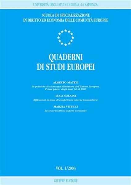 Quaderni di studi europei (2003). Vol. 1 - copertina