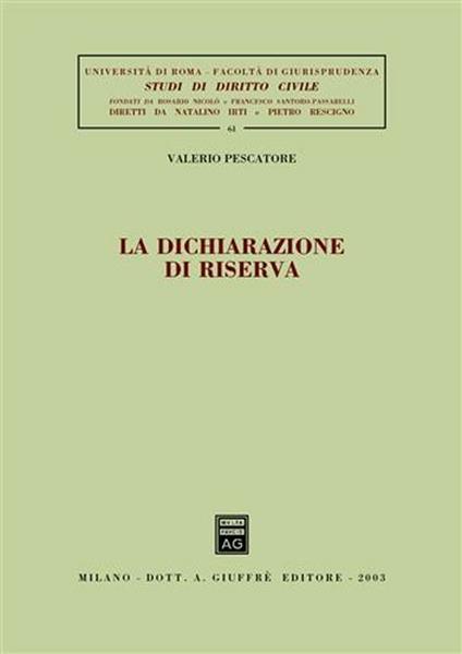 La dichiarazione di riserva - Valerio Pescatore - copertina