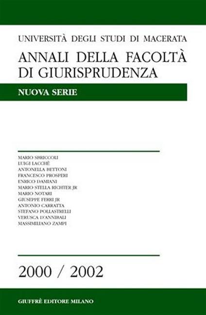 Annali della Facoltà di giurisprudenza. Università di Macerata (2000-2002). Vol. 5 - copertina