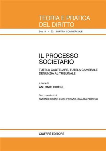 Il processo societario. Tutela cautelare, tutela camerale denunzia al tribunale - copertina