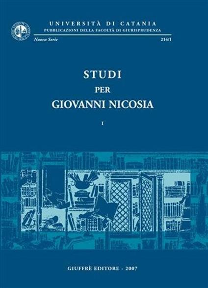 Studi per Giovanni Nicosia - copertina