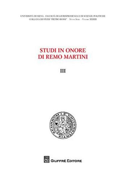 Studi in onore di Remo Martini. Vol. 3 - copertina