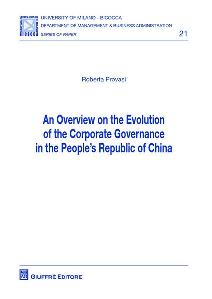 Overview on the evolution of the corporate governance in the people's republic of China (An) - Roberta Provasi - copertina
