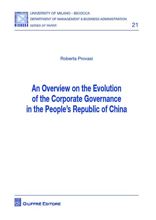 Overview on the evolution of the corporate governance in the people's republic of China (An) - Roberta Provasi - copertina