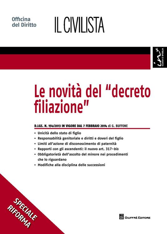 Le novità del «decreto filiazione» - Giuseppe Buffone - copertina