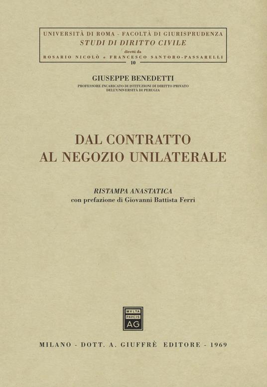 Dal contratto al negozio unilaterale - Giuseppe Benedetti - copertina