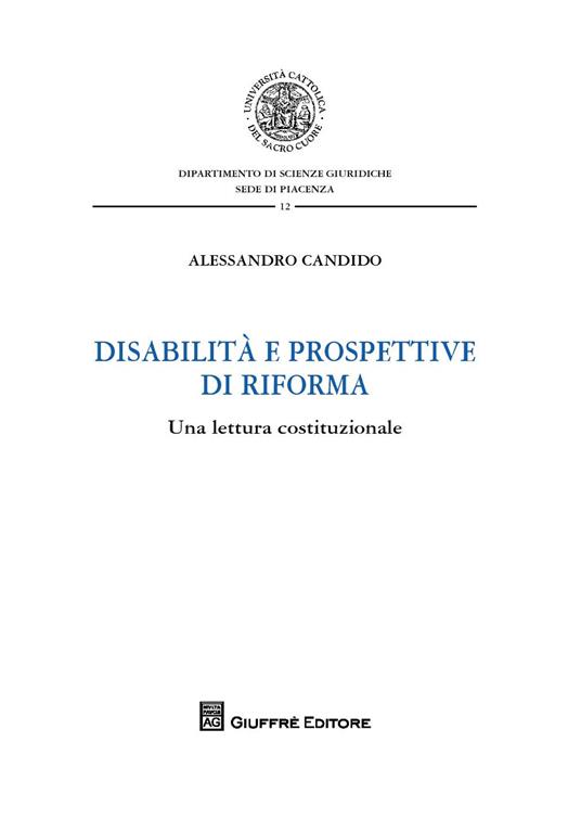 Disabilità e prospettive di riforma. Una lettura costituzionale - Alessandro Candido - copertina