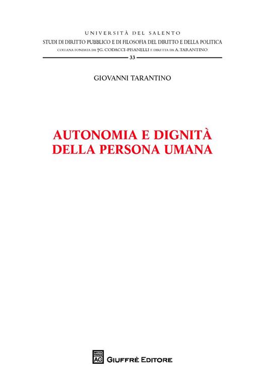 Autonomia e dignità della persona umana - Giovanni Tarantino - copertina