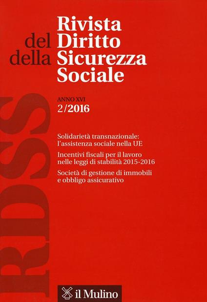 Rivista del diritto della sicurezza sociale (2016). Vol. 2 - copertina