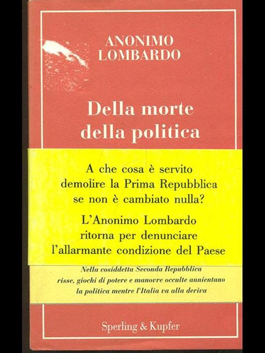 Della morte della politica - Anonimo lombardo - copertina