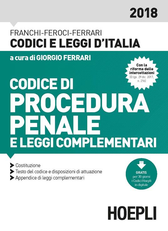 Codice di procedura penale 2018 - Luigi Franchi,Virgilio Feroci,Santo Ferrari - copertina